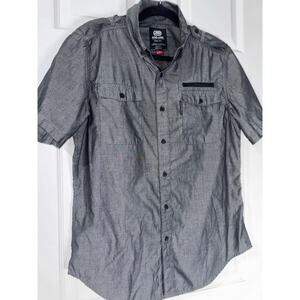 Ecko Unltd Men's MEDium Graphite Button Up Military Style Short Sleeve Shirt M